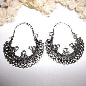Silver Boho Hoop Earring Bohemian Style Woman Girl Fashion Jewelry Set Pair D161